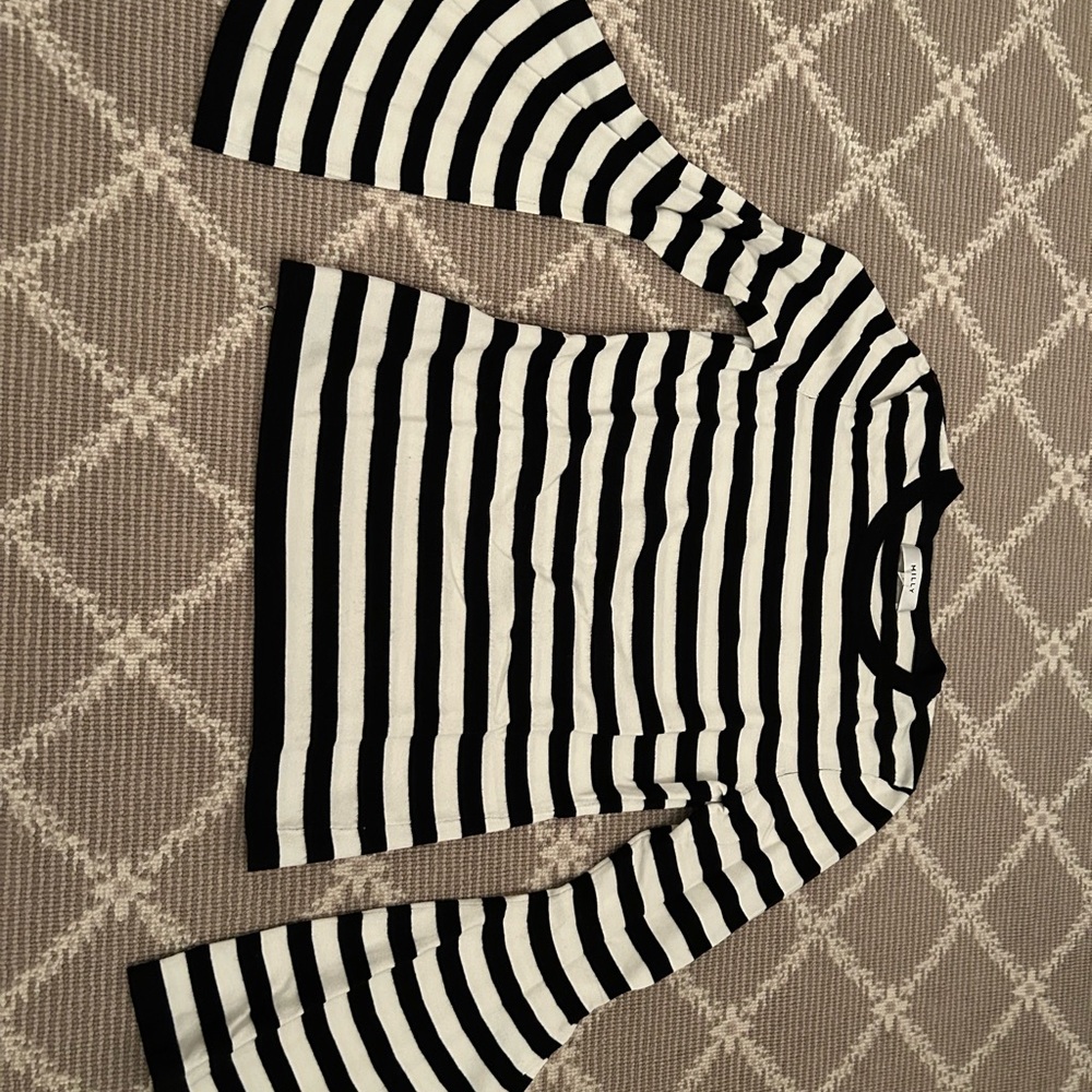 Black and White Striped Bell Sleeve Top